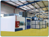 Dry painting cell with internal filtering walls